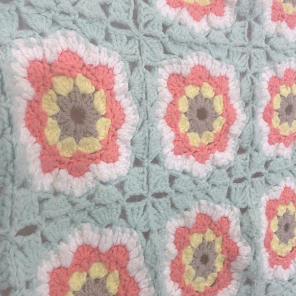 Vintage Granny Square Hand Crocheted Afghan Throw Blanket Approx. 30”x56.75” - Picture 3 of 9